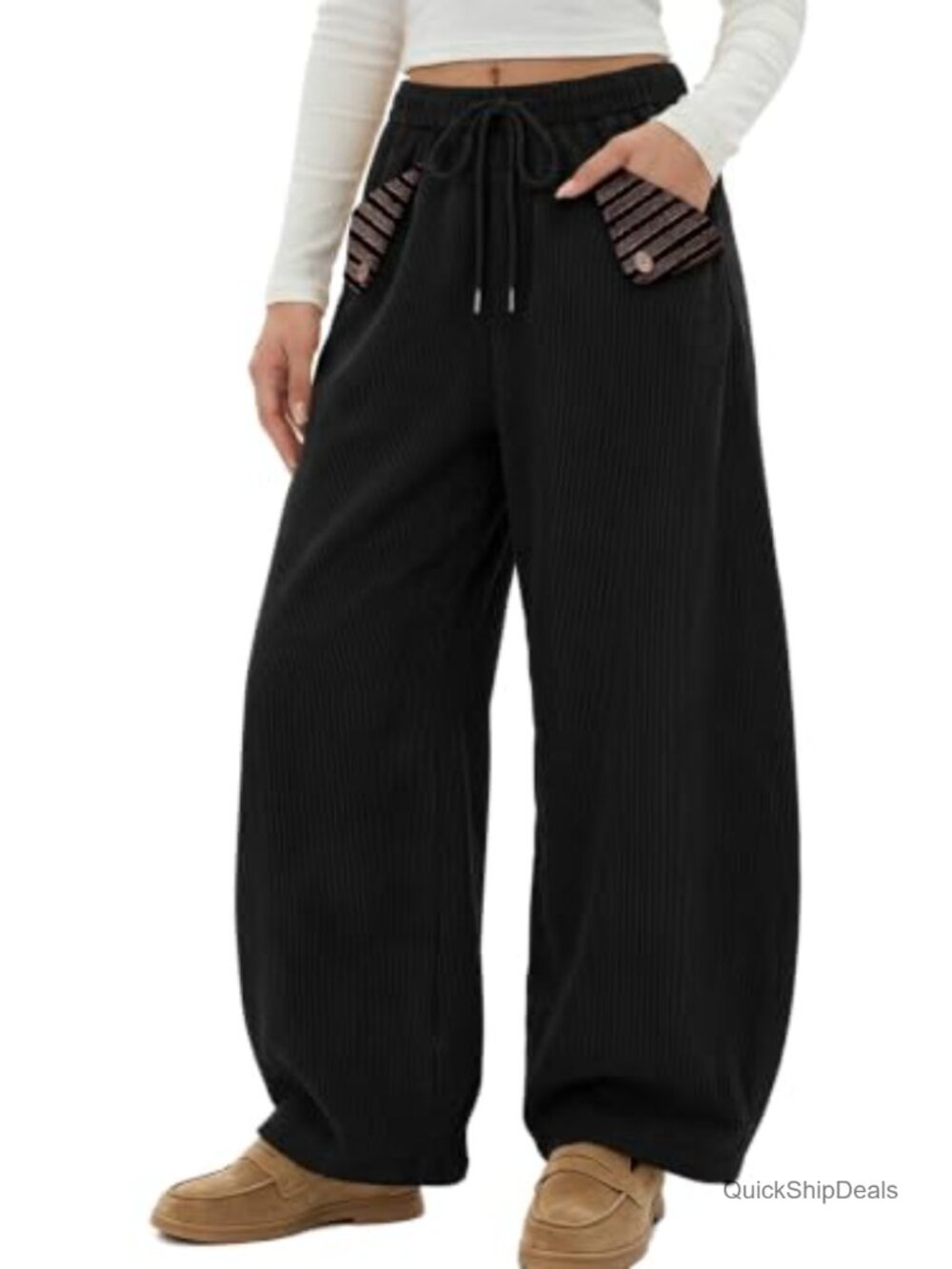 Corduroy Barrel Pants Baggy Harem Trousers Plaid Patch Pockets